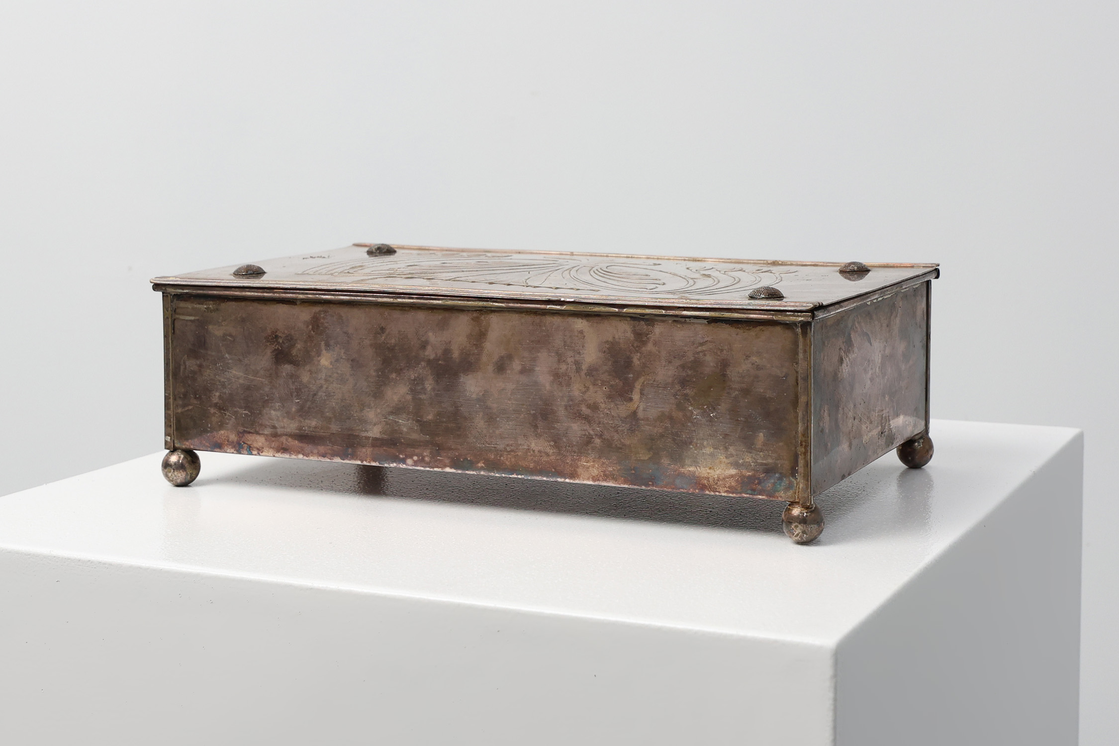 Jugendstil Silver-Plated Box with Engraved Lid by Carl Deffner, Germany, circa 1910thumbnail